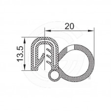 Door seal | EPDM | sponge rubber tube side | black | 13,5 x 20 mm | per meter